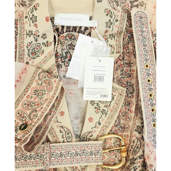 $1600 Zimmermann Womens Matchmaker Mini Shirt Dress Cream Bandana Size 3 / US 10 - Picture 4 of 6